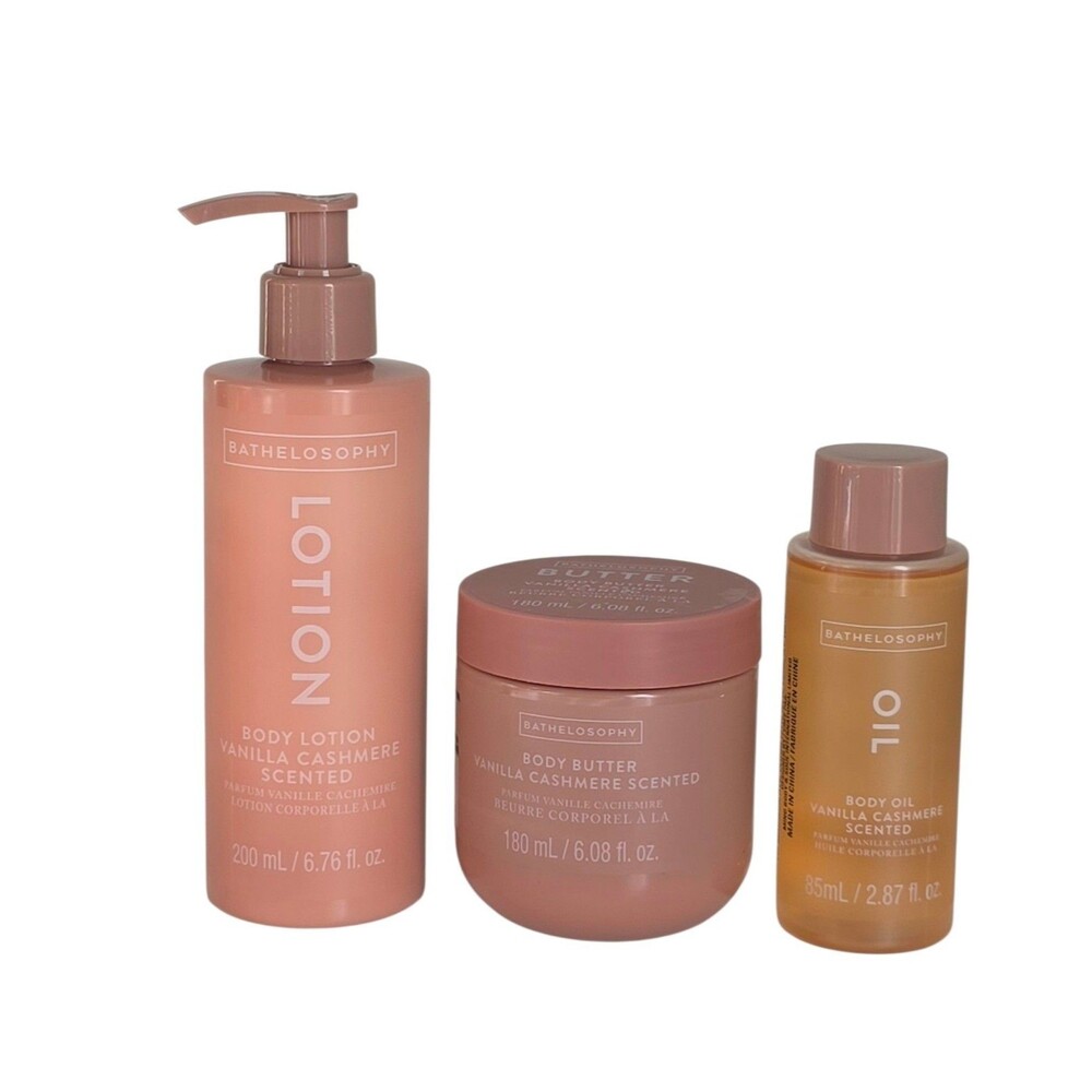 Bathelesophy Vanilla Cashmere Body Butter, Body Lotion, & Body Oil ,Set Of 3